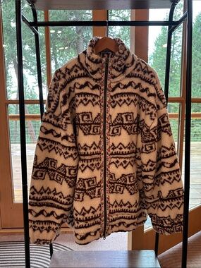 BDG Cream and Brown Geometric Sherpa Jacket
